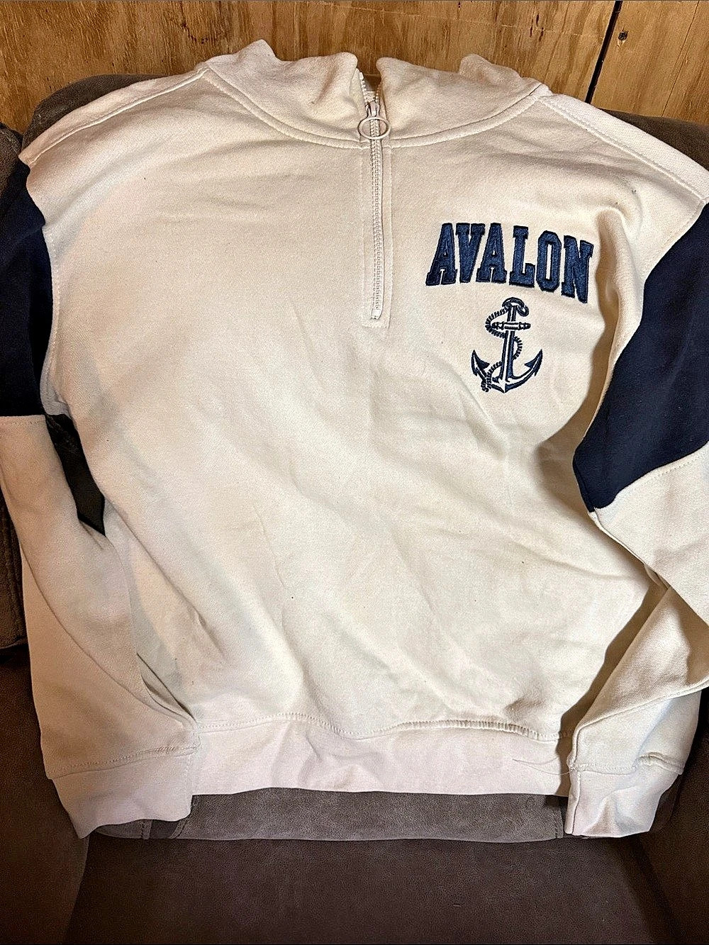New York Popular Avalon Anchor Quarter Zip Sweatshirt in White & Blue